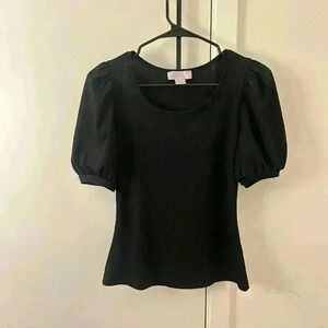 Rachel Parcell Top Womens Small Black Ribbed Puff Short Sleeve Blouse - XS